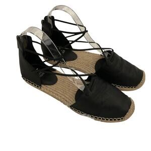 Eileen Fisher Black Leather Lace Up Espadrilles - Size 8.5